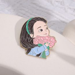 Brooches Pins for Women Fashion Cartoon Pretty Girl Flower for Dress Cloths Bags Decor Enamel Metal Jewellery Badge Wholesale