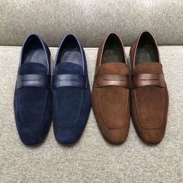 High Quality Fashion Suede Leather Shoes Handmade Penny Loafers For Men Luxury Slip On Flats Business Mens Casual Shoes