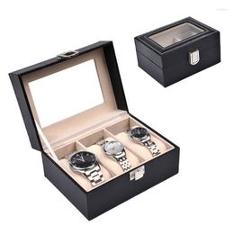 Watch Boxes & Cases 3 Slots Leather Wrist Storage Box Organiser Mechanical Mens Display Holder Black Jewellery Gift Case Deli22