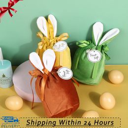 Gift Wrap 10PCS Velvet Easter Bags Cute Bunny Packing Drop Rabbit Valentine Candy Wedding Birthday Party Decoration 230625