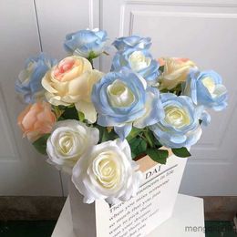 Dried Flowers Broken Ice Blue Rose Valentine's Day Gift Artificial High Quality Spun Silk Fake Flower For Home Wedding Decoration R230626
