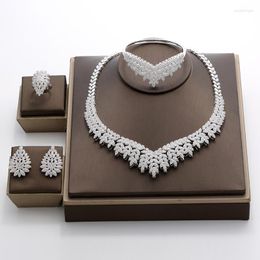 Necklace Earrings Set Hadiyana Trendy Noble Micro Pave Cubic Zirconia Dubai Latest Luxury Bridal Wedding Jewellery For Women TZ8025