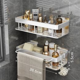 Bathroom Shelves Shelf Nodrill Wall Mount Corner Shampoo Towel Holder Kitchen Storage Rack Alumimum Accessories 230621