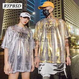 Men's T-Shirts Men Luxury Hip Hop T Shirt 2023 Summer Fashion Shiny Short Sleeve Punk Party Oversized T Shirt Men Korean Dance Stage Costumes J230625