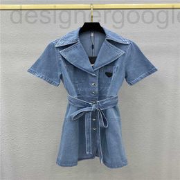 Runway Dresses designer 2022 women summer denim dress skim dresses with letter pattern female milan runway short sleeve shirt tee clothing Y6A9