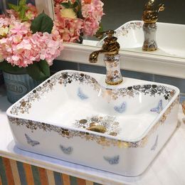 Small square basin washbasin Jingdezhen Art ceramic wash basin vessel Sinks Countertop Bathroom sinks bathroom basin Psckm