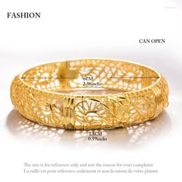 Bangle Can Open 1Pcs Flower Dubai Gold Colour Bangles Women Girls Jewellery Arab Middle Eastern African Copper Wedding Gift Melv22