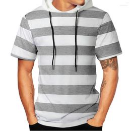 Men's T Shirts Men's Men's Striped Short Sleeve Blouse Casual Hooded Pullover Sports T-shirt Top Super Comfy High Quality Tops Fast