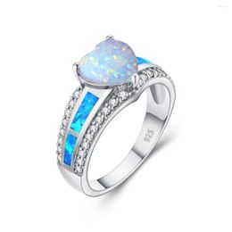 Cluster Rings Top Quality Brilliant Opal Gemstone Heart Cut 925 Sterling Silver Ring Women Dating Girl Gift Trendy Party Fine Jewelry