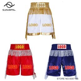 Other Sporting Goods Personalized Boxing Shorts Men Womens Kids Tassels Satin Muay Thai Fight Pants MMA Combat Kickboxing Training Trunks Custom 230621
