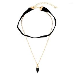 Pendant Necklaces Bulk Price Women Choker Jewellery Black Velvet Collar Necklace Blue White Stone Double Chain Trendy Bijoux