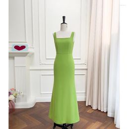 Casual Dresses 2023 Fashion Slim Summer Dress Green Strap Slash Neck Elegnat Evening Cocktail Women Long