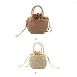 Storage Bags Straw Handbag Portable Fashionable Lifting Handle Adorable Women Stylish Girls Ladies Shopping Drawstring Bag Pouch