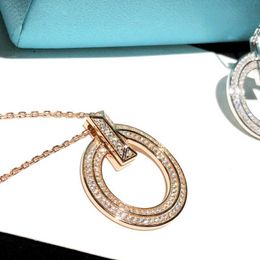 high-quality S925 Sterling Silver T1 Round Full Diamond Pendant Collar Chain Pedigree Double T Cake Girl Fashion Premium Necklace 7ZXD