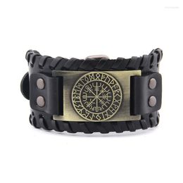 Charm Bracelets Viking Vegvisir Compass Bangles Nordic Runes Odin Symbol Wrap Genuine Leather Men Jewellery Accessories Raym22