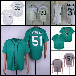 Retro Baseball Jersey 35 Dontrelle Willis 8 Andre Dawson 31 Mike Piazza 20 Miguel Cabrera 51 Suzuki Ichiro vintage Green White Mens throwback Stitched Jerseys shirts