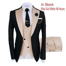 Men's Suits Blazers Slim Fit Fashion 3 Pieces Men Suit Formal Business Champagne Beige Tuxedos for Wedding Groom Rugular BlazerPantsVest 230625