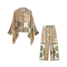 Women's Two Piece Pants Women's European And American Wind Quilt Cloak Type Shirt Leisure Trousers 2853140 330