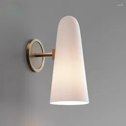 Wall Lamp American Copper Led Simple Milk Glass Lights Living Room Bedroom Sconces Luxury Decor Fixture