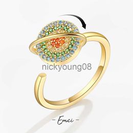 Band Rings Rotatable Zircon Planet Anxiety Ring For Women Vintage Open Adjustable Spinner Anti-stress Fidget Rings Unusual Finger Jewellery x0625