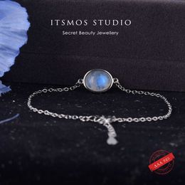 Charm Bracelets ITSMOS S925 Sterling Silver Moonstone Bracelet Strong Blue Light Natural Stone Charm Bracelet for Girl Women Prefect Simple GiftHKD2306925