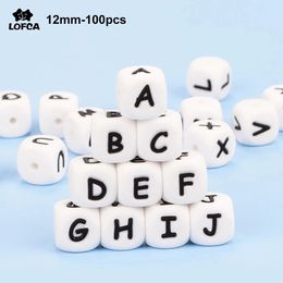Baby Teethers Toys LOFCA 12mm 100pcs Silicone Letter Beads Alphabet Teething Beads Teether English Letters Food Grade Baby Nursing for Teething 230625