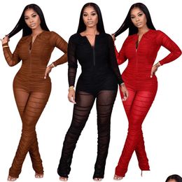 Women'S Jumpsuits Rompers Designers Women Black Clothes 2021 Fashion Sexy Mesh Pleated Micro Pl Wear Clubwear Amp Drop Delivery Ap Dhui7