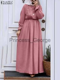 Casual Dresses Casual Elastic Waist Ruffle Dresses ZANZEA Muslim Women Hijab Dress Spring Full Sleeve ONeck Female Robe Abayas Vestidos Loose x0625