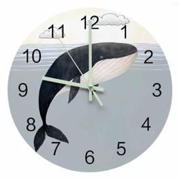 Wall Clocks Whale Underwater Cloud Sky Luminous Pointer Clock Home Ornaments Round Silent Living Room Bedroom Office Decor