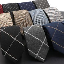 Bow Ties Mens Ties Classic Cotton 6cm Handgjorda mager nackband Slim Plaid randiga band för formella affärsbröllopsfest Gravat 230621