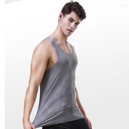 Men's Tank Tops Fashion Mens Sleeveless Undershirts Male Bodybuilding Workout Top T-shirts Comfort Ice Silk Seamless Man Vest Singlet