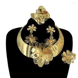 Necklace Earrings Set Brazilian Gold Plated Jewellery For Women Colour Ring Bracelet Luxury Quality Bride FHK14306