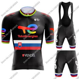 Cycling Jersey Sets Black Total Energies Team Cycling Jersey Set Slovakia World Champion Cycling Clothing Road Bike Shirt Suit MTB Maillot 230621