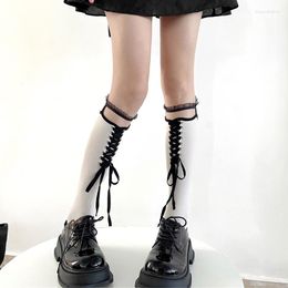 Women Socks Japanese Lolita Summer Sweet Lace Stockings Knee High Soft JK Up Elastic Cute Girls Thin Long Leg