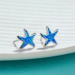 Stud Earrings Cute Sea Star Small Simple Female White Blue Opal Starfish Boho Rose Gold Silver Color For Women