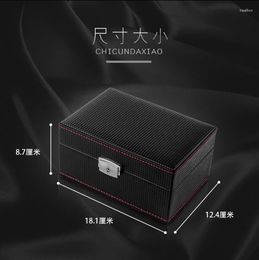 Watch Boxes & Cases Single Slot Carbon Fiber Leather Box Organizer Wood Black Storage Luxury Case With Lock Birthday Gift Deli22