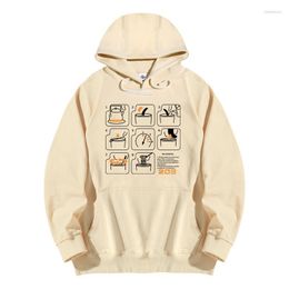 Men's Hoodies Men's The Process Of Instant Noodles On Food Tops Funny Printed Silver Velvet Hooded For Women Men Long Sleeved Pullover