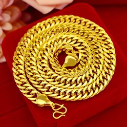 Necklaces LUXURY 24K GOLD NECKLACE Jewellery FOR MEN 10MM FLAT CHAIN LASTING COLORFAST WEDDING ENGAGEMENT Jewellery CHRISTMAS GIFTS MALE