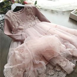 Girl Dresses Flower Girls Princess Lace Children Autumn Winter Clothing 3 6 8 Yrs Long Sleeve Baby Casual Dress Kids Birthday P