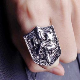 Band Rings Men's Big Knight Ring European Mediaeval Templar Warrior Ring for Thick Finger Male Gift x0625