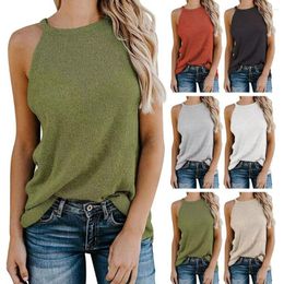 Women's Tanks Women Round Neck Tank Top Sleeveless Solid Colour Soft Casual Knit Summer Clothes Stylish Loose Hanging Vest Needle