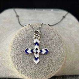 2023 Gujia Cross Enamel Necklace Pendant Silver S925 Unisex Collar Chain Blue White Yellow Black