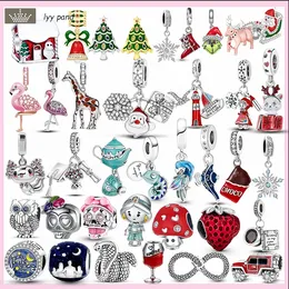 For pandora charms jewelry 925 charm beads accessories Christmas Santa Claus Elk Gift Flamingo Snowflake charm set