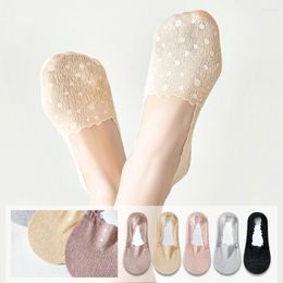 Women Socks Silica Gel Lace Boat 5 Pairs Summer Fashion Solid Color Invisible Cotton Sole Anti Skid Cute Girl No Show