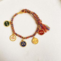 Charm Bracelets Thangka Five Road God Of Wealth Bracelet Lucky Rope Tibetan Colorful Men Women DIY Handwoven Ethnic Hand String Dropshi