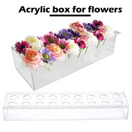 Vases Clear Acrylic Rectangular Flower Vase With Lid Wedding Dinner Table Floral Centerpiece Morden Floral Vases Desktop Home Decorate 230625