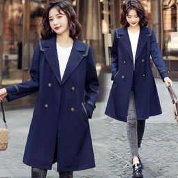 Women's Trench Coats Coat Women 2023 Spring Autumn Fashion Slim Versatile Windbreaker Jacket Female Navy Collar Large Size Long Outerwear