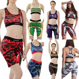 Girls Tracksuits Designer Summer Swimsuit Women Two Piece Pants Set Sexy Crop Top Vest Bra Tight Printed Fitness Sports Suits