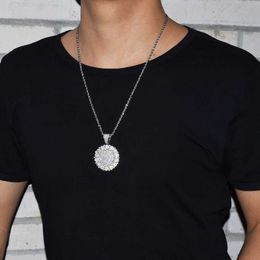 Pendant Necklaces Round Cluster Medallion Gold Color Necklace Bling Cubic Zircon Men's Hip Hop Jewelry 230621