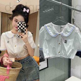Basic & Casual Dresses designer spring and summer blue Cheque collar edge baby embroidered short shirt fresh sweet blouse women Q2AF